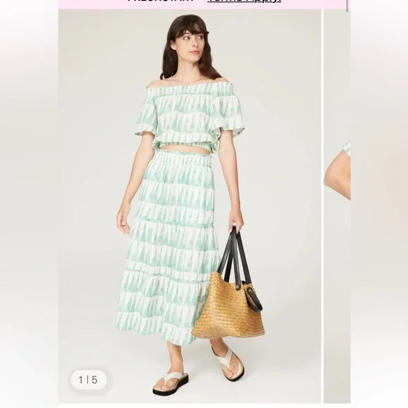 Marine Layer Geo Gauzy Cotton Corrine Skirt L and Nora Off Shoulder Top XL Set
